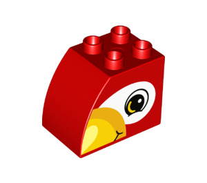 Duplo Red Brick 2 x 3 x 2 with Curved Side with Parrot Face (11344 / 29057)