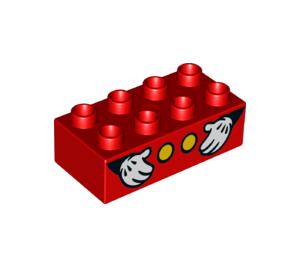Duplo Red Brick 2 x 4 with 2 Yellow Buttons and Mickey Mouse Hands (3011 / 43815)