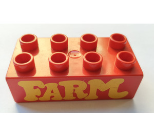 Duplo Red Brick 2 x 4 with "FARM" (3011)