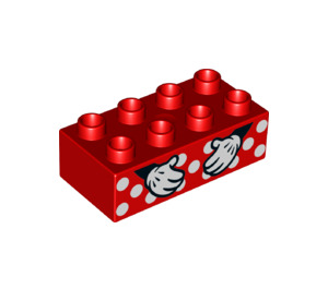 Duplo Červená Kostka 2 x 4 s Bílá Polka Dots a Minnie Myš Ruce (3011 / 43811)