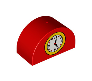 Duplo Rood Steen 2 x 4 x 2 met Gebogen bovenkant met Clock (31213 / 42634)