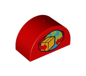 Duplo Red Brick 2 x 4 x 2 with Curved Top with delivery symbol (31213 / 63024)