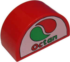 Duplo Red Brick 2 x 4 x 2 with Curved Top with Octan Logo (31213)