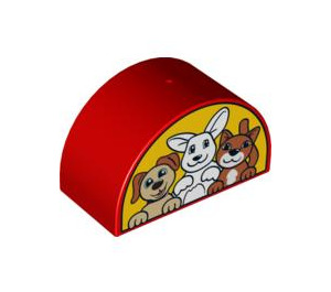 Duplo rouge Brique 2 x 4 x 2 avec Haut incurvé avec Puppy, Bunny et Kitten  (31213 / 90006)