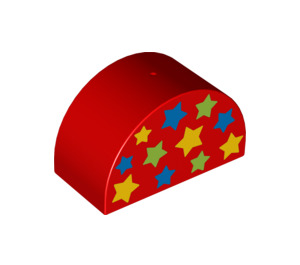 Duplo Red Brick 2 x 4 x 2 with Curved Top with Stars (12695 / 31213)