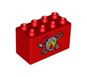 Duplo Rosso Mattoncino 2 x 4 x 2 con Fuoco logo (31111 / 51757)