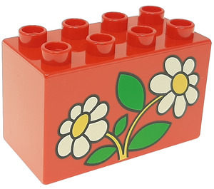 Duplo Punainen Palikka 2 x 4 x 2 jossa Kukat (31111 / 82876)