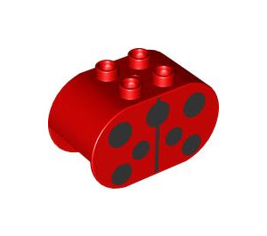 Duplo Red Brick 2 x 4 x 2 with Rounded Ends with Ladybird spots (6448 / 101578)