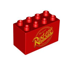 Duplo Red Brick 2 x 4 x 2 with Rust-eze logo (31111 / 89924)