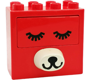 Duplo rot Backstein 2 x 4 x 3 mit Hund nose und Deckel (Augen open und geschlossen)