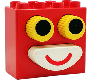 Duplo Rood Steen 2 x 4 x 3 met Geel Ogen en Wit Mond (pressable Knoppen)