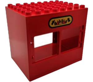 Duplo Red Building Block with Two Windows with Fire Station Logo