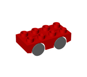 Duplo Red Car Base 2 x 4 with Dark Gray Wheels (31202 / 76139)