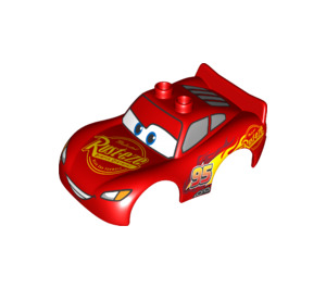 Duplo Red Car Body with Mcqueen Swirl Flame Design and Smaller Left Eye (33488)