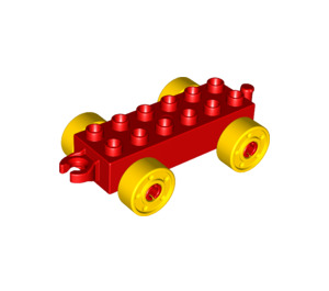 Duplo rouge Auto Châssis 2 x 6 avec Jaune roues (Attelage ouvert moderne) (10715 / 14639)
