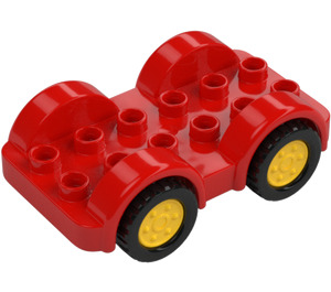 Duplo Rød Bil med Svart Hjul og Gul Hubcaps (11970 / 35026)