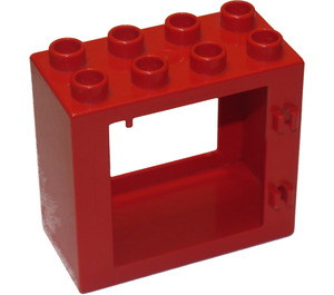 Duplo Red Door Frame 2 x 4 x 3 Old (with Flat Rim)