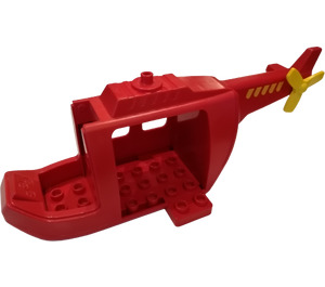 Duplo Red Helicopter Body with Yellow Stripes and Yellow Tail Rotor