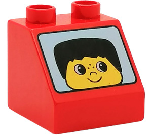 Duplo Red Slope 2 x 2 x 1.5 (45°) with Face on TV (6474)