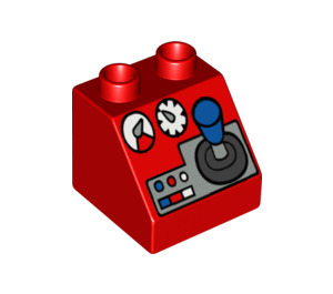 Duplo Rot Schrägstein 2 x 2 x 1.5 (45°) mit Joystick, Gauges, und Knöpfe (6474 / 52539)