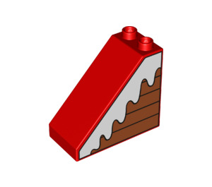 Duplo Rød Skråning 2 x 4 x 3 (45°) med Wood Panelling og Snow (49570 / 57694)