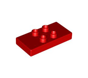 Duplo Röd Bricka 2 x 4 x 0.33 med 4 Centrum Knoppar (Tjock) (6413)