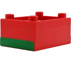 Duplo Red Train Cabin base with Green Stripe (6407)