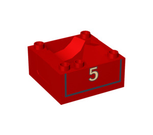 Duplo Red Train Compartment 4 x 4 x 1.5 with Seat with '5' detailing (James) (51547 / 52838)