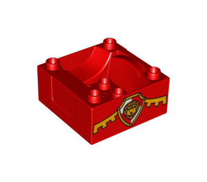 Duplo Red Train Compartment 4 x 4 x 1.5 with Seat with Lion on red and white shield (17458 / 51547)