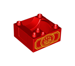 Duplo Red Train Compartment 4 x 4 x 1.5 with Seat with Yellow Train in oval frame (13970 / 51547)