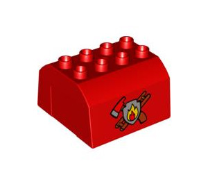 Duplo Rosso Treno Superiore 4 x 4 x 2 con Ascia, Scala e Fuoco (51548 / 89712)