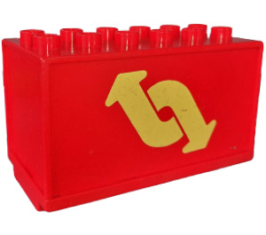 Duplo Red truck container 6 x 3 with yellow sliding door and arrows