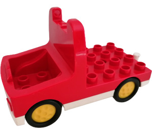 Duplo Red Truck with Flatbed and Yellow Wheels