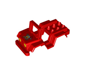 Duplo Red Vehicle Body for Jeep with Yellow Headlights with Fire Logo (13854 / 98930)