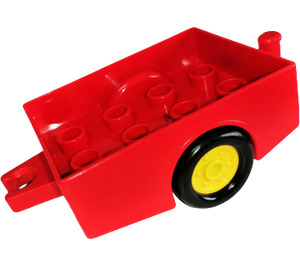 Duplo Red Vehicle Trailer with hitch ends and yellow rims (6505 / 75459)