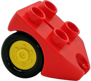 Duplo Red Wheel Assembly with 4 Studs and Hitch