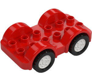 Duplo Red Wheelbase 2 x 6 with White Rims and Black Wheels (35026)