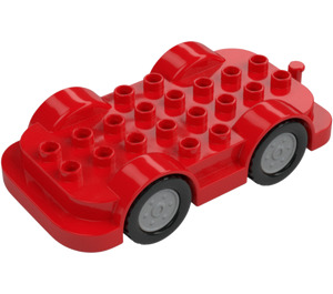 Duplo Red Wheelbase 4 x 8 with Medium Stone Grey Wheels (15319 / 24911)