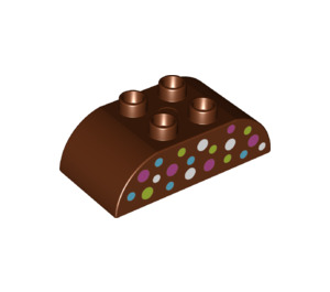 Duplo Reddish Brown Brick 2 x 4 with Curved Sides with Blue, White, Green and Pink Spots (37193 / 98223)