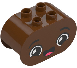 Duplo Reddish Brown Brick 2 x 4 x 2 with Rounded Ends with Happy Face (6448 / 105438)