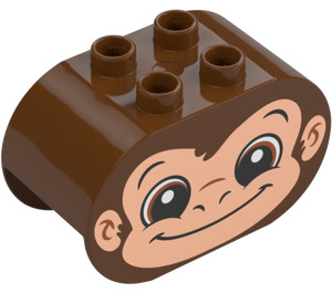 Duplo Reddish Brown Brick 2 x 4 x 2 with Rounded Ends with Monkey Head (6448 / 43509)