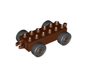 Duplo Červenohnědá Auto Podvozek 2 x 6 s Černá Kola (Otevřený přívěs) (2312 / 74656)