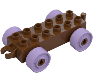 Duplo Rødbrun Bil Chassis 2 x 6 med Lavendel Hjul (2312 / 14639)