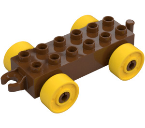 Duplo Reddish Brown Car Chassis 2 x 6 with Yellow Wheels (Open Hitch) (10715 / 14639)