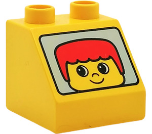 Duplo Slope 2 x 2 x 1.5 (45°) with Face with Red Hair (6474)