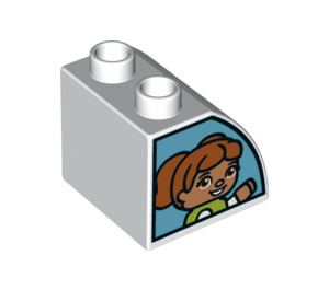 Duplo Slope 45° 2 x 2 x 1.5 with Curved Side with Girl driver looking out of window (11170 / 37342)