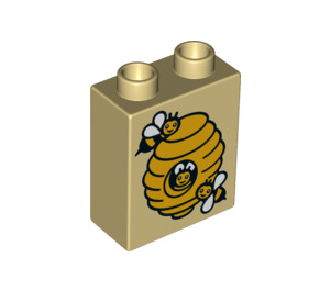 Duplo Tan Brick 1 x 2 x 2 with Beehive and Bees with Bottom Tube (15847 / 19353)