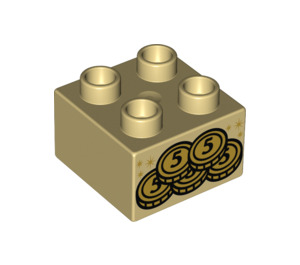 Duplo Beige Backstein 2 x 2 mit Coins (3437 / 43512)