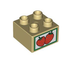 Duplo Beige Stein 2 x 2 mit Zwei Strawberries (3437 / 88540)