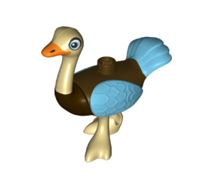 Duplo Tan Ostrich with Orange Beak and Blue Feathers (23974)